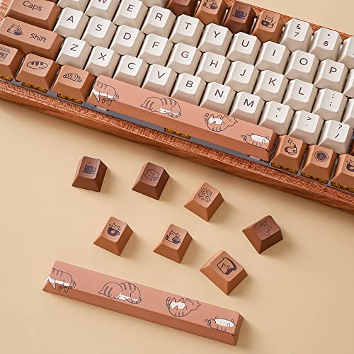 YUNZII Coffee Cat Dye Sub PBT Keycaps,152 Full Keys Dye Sublimation PBT Custom Keycaps with Key Puller for Cherry Gateron MX Switches Mechanical YUNZII