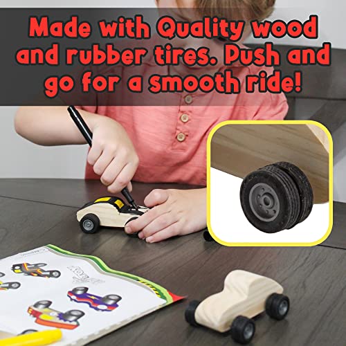 Attatoy DIY Craft Wood Car Kit (10-Piece Set); Unfinished Mini Wooden Race Car Craft Project for Kids Attatoy