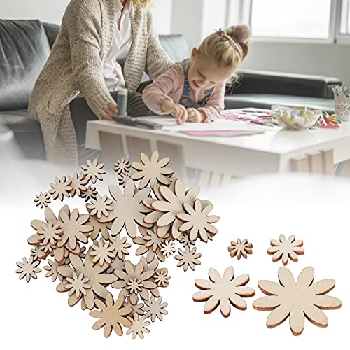 250Pcs Flower Shape Unfinished Wooden Flower Slices Wooden Flowers Wood Cutout with Mixed Sizes for Christmas Wedding Party DIY Crafts Decor Pssopp
