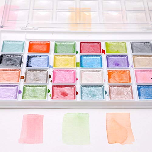 Artecho Watercolor Paint Set, 28 Glitter Metallic Colors, Semi-Moist Pearlescent Water color, Ideal for Beginners and Artists Artecho