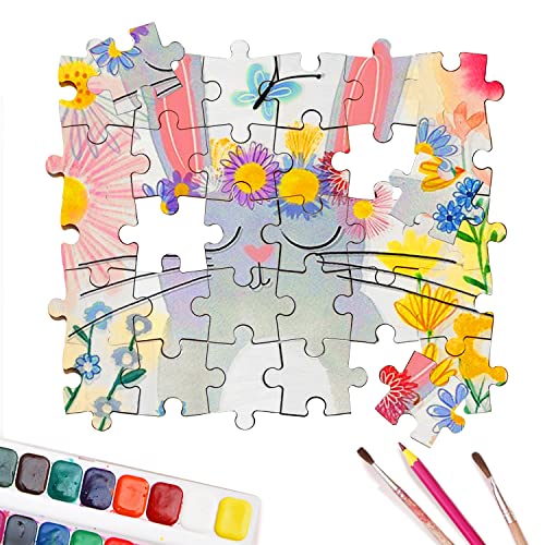 300 Piece Blank Wooden Puzzle Pieces to Draw on, Unfinished Freeform Jigsaw Puzzle Pieces for Crafts & DIY, Each Piece is 1.4x1 Inches with Round MoinKidz