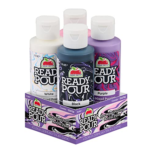 Apple Barrel Cosmic Pre-Mixed Set, Set of 4 Fluid Ready Pour Paints Perfect for DIY Arts and Crafts Projects, 13475E Apple Barrel