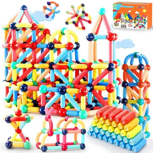 DMOIU 64 Pcs Magnetic Building Blocks STEM Educational Toy for Kids Montessori Learning Sticks and Balls, Sensory Activities Toys for Toddlers, Gift DMOIU