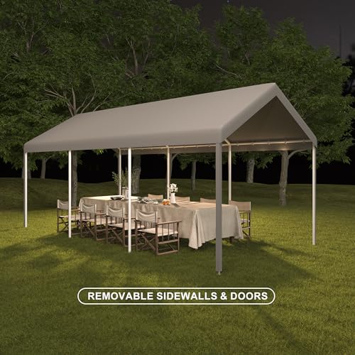 CAPEWORTH Carport,12x20 Heavy Duty Carports,Canopy,Garage,Metal Shed,with 4 Roll-up Ventilated Windows,Outdoor,Storage,Car,Boat,12x20 Gray CAPEWORTH