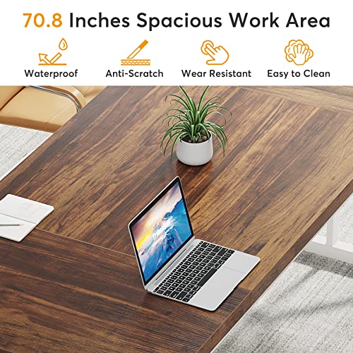 LITTLE TREE 70.8-Inch Large Executive Desk, Modern Computer Office Desk, Wooden Writing Desk Study Table for Home Office LITTLE TREE
