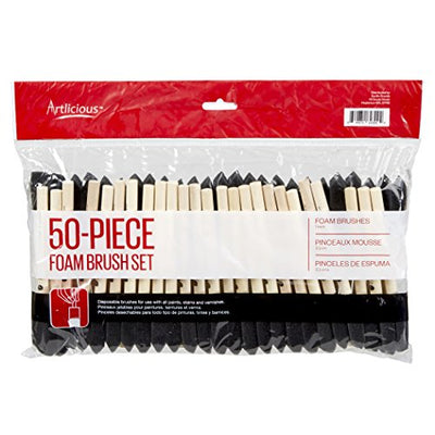 Artlicious Foam Brush Set - Pack of 50 Disposable, 1-inch Sponge Paint Brushes for Acrylic Painting, Staining, Varnishes & DIY Craft Projects - Art