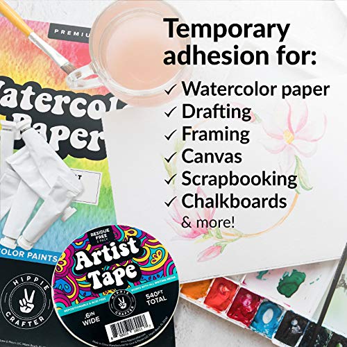 3Pk White Artist Tape for Watercolor Paper White Painters Tape Artists Painting Tape Removable Masking Drafting Canvas Framing Paint Mask Thin HIPPIE CRAFTER