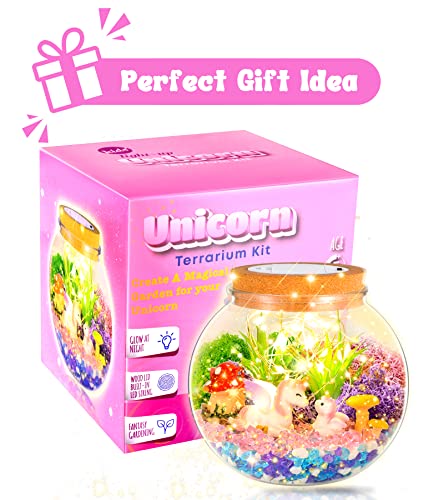 Unicorn Gifts for Girls - Light up Unicorn Terrarium Kit for Kids - DIY Unicorn Arts & Crafts Toy - Birthday Gifts for Kids Age 5 6 7 8-12 Year Old KASU