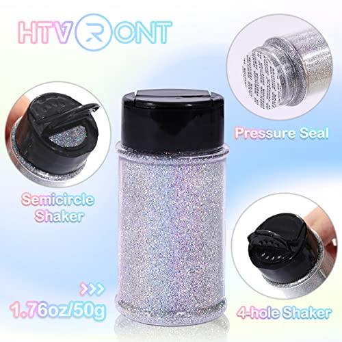HTVRONT Holographic Extra Fine Glitter Powder - 50g/1.76oz, for Resin, 0.008"Portable Ultra Fine Glitter Powder for Nails, Candle Making, Crafts, HTVRONT