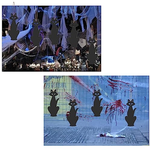 Unfinished Halloween Cat Wood Cat Shaped DIY Wood Halloween Blank Wood with Twines Art Unfinished Ornaments for Halloween Christmas Wedding Birthday Zontween