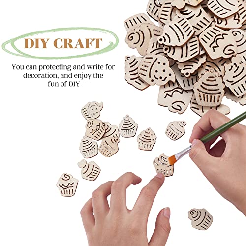 KitBeads 100pcs Random Hollow Cake Unfinished Wood Cutouts Wooden Cupcake Dessert Theme Filligree Wooden Ornament for DIY Crafts Home Decorations KitBeads