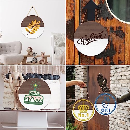 12 Inch Blank Wooden Circle Sign Unfinished Round Hanging Decorative Wood Plaque with Ropes for DIY Crafts, Door Hanger, Sign, Wood Buring, Painting, clothmile