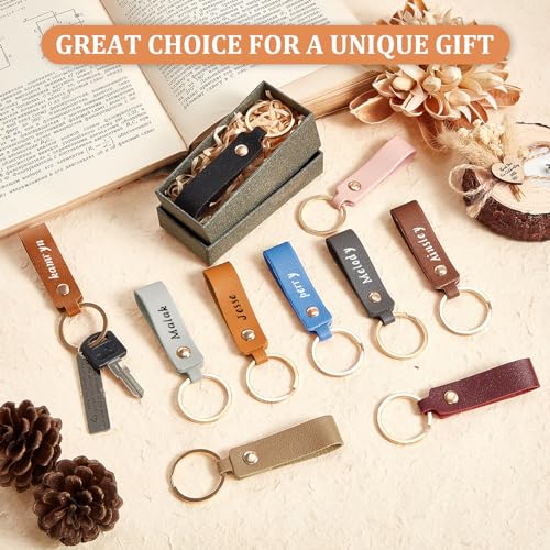 Wavyknot 200 Pack Personalized Leather Keychain Leather Kit PU Leather Keychain Blanks with Key Rings and Rivets Key Chain Blanks for DIY Craft Laser Wavyknot