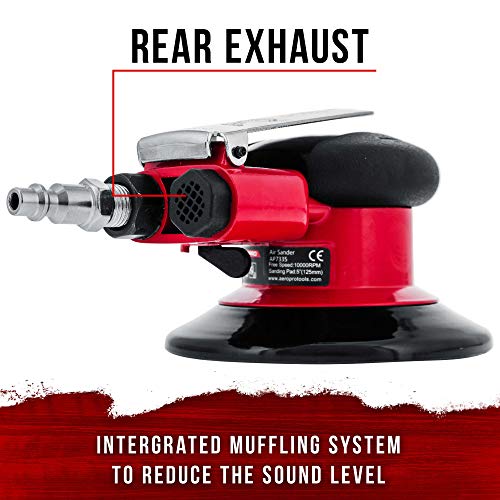 TCP Global Professional Heavy Duty 5" Dual-Action Random Orbit Air Palm Sander with Both PSA and Hook & Loop Backing Pads - Orbital Pneumatic Sanding TCP Global