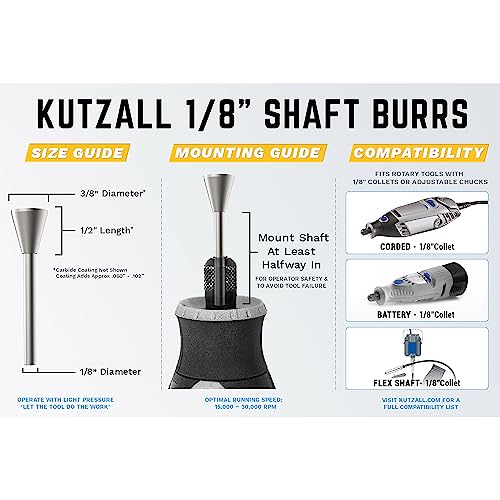 Kutzall Original Flame Rotary Burr, 1⁄4" Shaft, Coarse - Woodworking Attachment for Bosch, DeWalt, Milwaukee, Makita. Abrasive Tungsten Carbide, 1⁄2" Kutzall