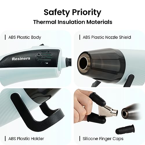 Resiners Heat Gun for Crafts, Mini Dual Temp Hot Air Gun Tool for Epoxy Resin, 3 Nozzles, 350W 662℉ (350℃) Fast Heat, Bubble Remove,DIY Glitter Resiners