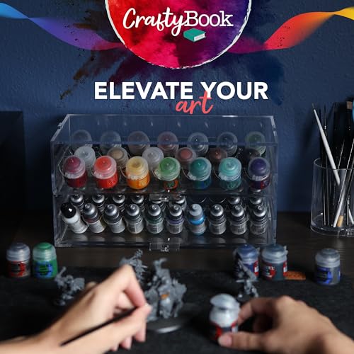 CraftyBook Acrylic Paint Storage Organizer - 50 Bottle Miniature, Hobby, Enamel, Model Paint Holder - 2 Drawer Clear Acrylic Craft Storage - Desktop CraftyBook