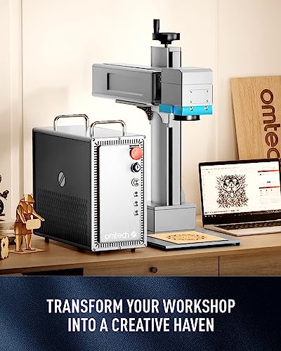 OMTECH 50W Fiber Marking Machine, 6.9x6.9 Fiber Laser Engraving Machine with JPT Laser Source, LightBurn Compatible Fiber Laser Marker and Etcher OMTech