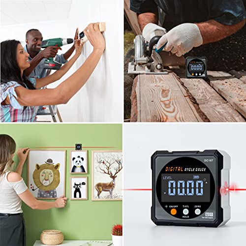Digital Angle Finder with Electronic Laser - 4-side Strong Magnetic Angle Gauge, Cube Inclinometer with Backlight, Table Saw Miter Protractor, COROLLATA