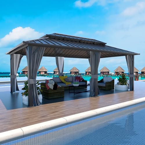 MUPATER 12X20 FT Hardtop Gazebo with Galvanized Steel Double Roof, Outdoor Metal Pergola Gazebo with Aluminum Frame, Mesh Nettings and Curtains for MUPATER