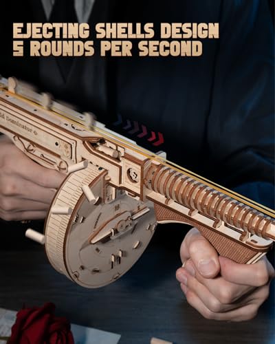 ROKR 3D Wooden Puzzle Tommy Gun Model Kit - Engaging Craft for Adults and Perfect Gift Idea ROKR
