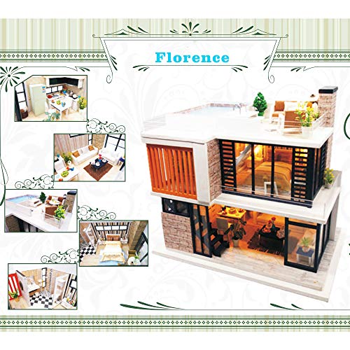 Spilay Dollhouse Miniature with Furniture,DIY Kit Mini Modern Villa Model with Music Box,1:24 Scale Creative Doll House Best Christmas Birthday Gift Spilay