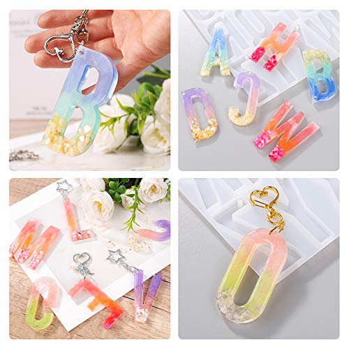 LET'S RESIN Alphabet Keychain Molds with Hole, Large Alphabet Resin Silicone Molds for Epoxy, Resin Letter Molds for Keychain Jewelry Pendant Making LET'S RESIN