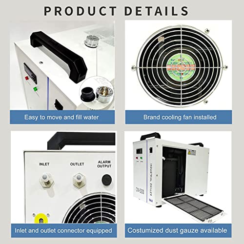 ZAC 7L S&A Industrial Water Chiller CW-5200DH Laser Chiller for CO2 Engraver Cutter Engraving Cutting CNC Spindle Water Cooling, Cools 5699BTU/H ZAC
