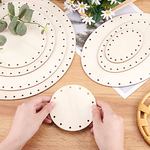 PH PandaHall 8pcs Basket Bottom for Rattan, 8 Styles Round/Oval Wooden Basket Base Set Basket Cane Wicker Woven Board with 3mm Pre-Drilled Holes for PH PandaHall