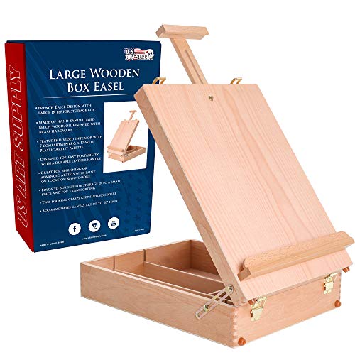 U.S. Art Supply Newport Extra Large Adjustable Wood Table Sketchbox Easel, Paint Palette, Premium Beechwood - Portable Wooden Artist Desktop Case - U.S. Art Supply