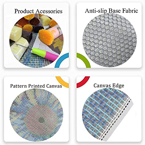 MIAOLLUN Latch Hook Rug Kit, Sunflower Pattern Printed Canvas DIY Rug Crochet Yarn Kits, Embroidery Decoration 20.4" X 20.4" (52 * 52cm) MIAOLLUN