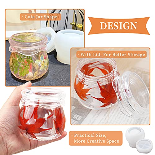 Silicone Jar Mold with Lid, Pudding Jar Resin Mold, Jewelry Box Candle Holder Mould, Round Bottle Cup Epoxy Casting Resin Mold for Storage Display Wehous