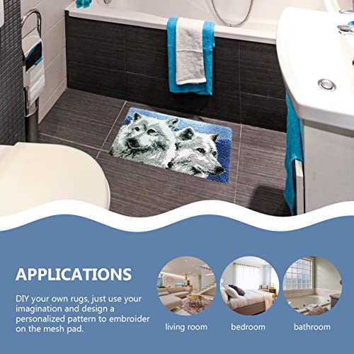 Ciieeo Carpet Making Kit Christmas Printed Canvas DIY Bathmat Rug Making Kit Yarn Hand Woven Rug Blue DIY Floor Mat Unfinished White Tapestry DIY Rug Ciieeo