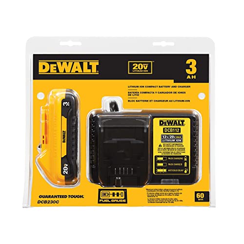 DEWALT 20V MAX Battery Pack with Charger, 3 Ah, Extra Long Run Time (DCB230C) DEWALT