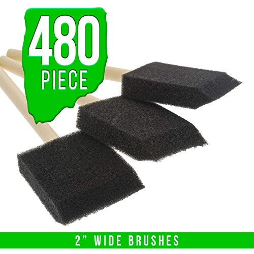 U.S. Art Supply 2 inch Foam Sponge Wood Handle Paint Brush Set (Full Case of 480 Brushes) - Lightweight, Durable and Great for Acrylics, Stains, U.S. Art Supply