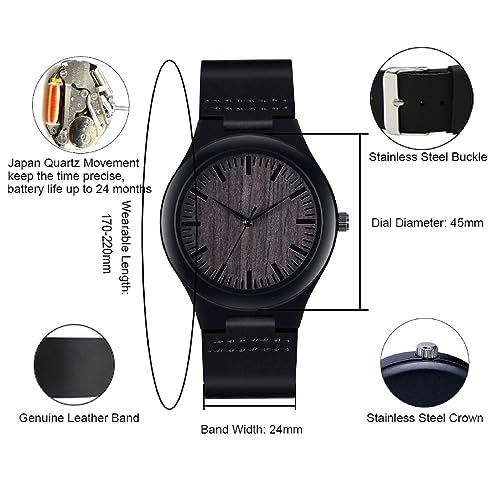 UMIPHIMAT Engraved Wooden Watches for Boyfriend Husband - Personalized Ebony Wood Watch for Birthday Anniversary Valentines Day Gifts UMIPHIMAT