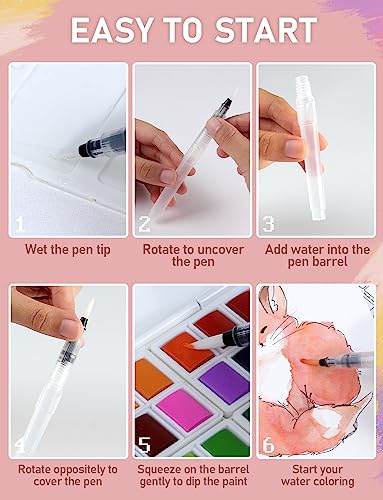 Nicpro 48 Colors Watercolor Paint Set with 8PCS Squirrel Painting Brushes, 25 Sheet Water Color Paper, 2 Water Brush Pens, Palette, Sponge, Art Nicpro