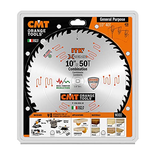 CMT 256.050.10 ITK XTreme Industrial Combination Saw Blade, 10-Inch x 50 Teeth 4 ATB + 1 FLAT Grind with 5/8-Inch Bore CMT