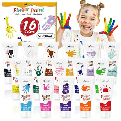 AROIC 16Colors Kids Washable Finger Paint, Non-Toxic, Art Painting Supplies for Toddlers, Finger Painting Supplies for Kids, Hand Painting DIY Crafts