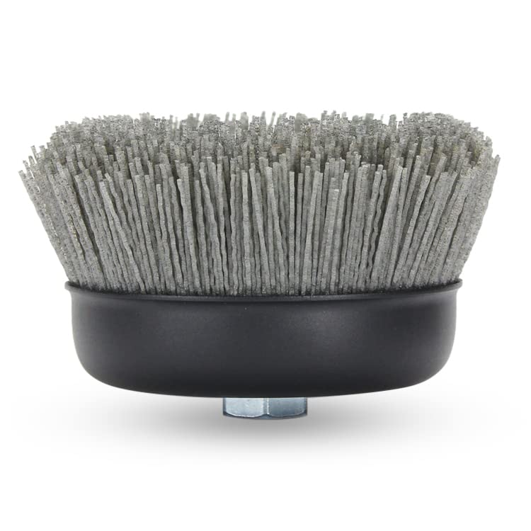 BHA 6" Abrasive Filament Nylon Bristle Cup Brush, 5/8"-11 Thread Arbor - Gray (80 Grit) BHA