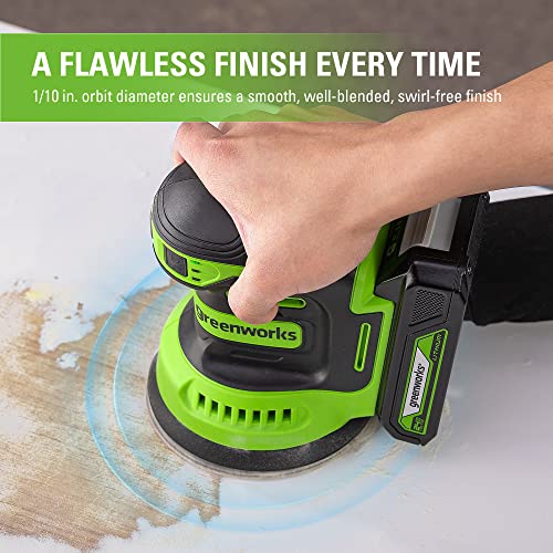 Greenworks 24V Orbital Sander Kit, 5" Random Sander Variable Speed, 2Ah Battery and Charger Included Greenworks