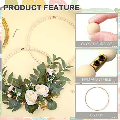 Huquary 10 Sets Wood Beads Wreath Wooden Hoops for Crafts Metal Rings for Crafts 10 Pcs 12 Inch Metal Floral Hoop Ring with 800 Pcs Wooden Beads for Huquary