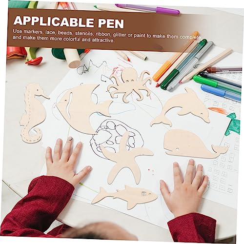 Anneome 28pcs Doodle Marine Wood Chips Unfinished Wood Hanging Wood Ornaments Wood Fish Cutouts Blank Sea Animals Wooden Cutouts Wooden Fish Wooden Anneome