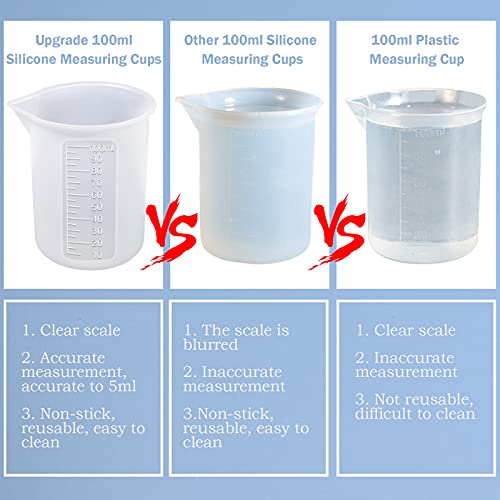 Moukiween 10pcs Silicone Measuring Cups for Resin,100ml Mixing Cups for Resin DIY Craft Jewelry Making Paint Pouring Cup, Non-Stick Clearer Precise Moukiween