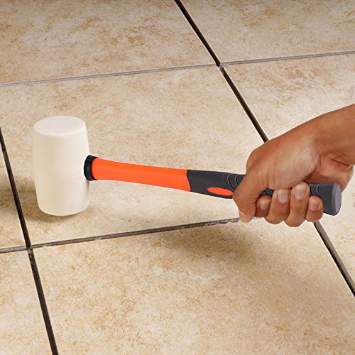 ZOENHOU 2 PCS 16 Oz White Rubber Mallet Hammer, Solid Rubber Mallet Head with Absorbing Fiberglass Handle, Rubber Hammer for Flooring, Woodworking, ZOENHOU