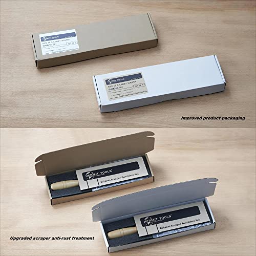 HERMIT TOOLS Cabinet Scraper Burnisher with 4 Piece Multi-Shaped Scraper Set 2 Rectangle 1 Curved (Convex and Concave) and 1 Gooseneck Scraper HERMIT TOOLS