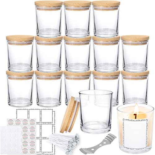  MILIVIXAY 12 Pack 10 OZ Clear Glass Candle Jars with Lids and  Candle Making Kits - Bulk Empty Candle Jars for Making Candles - Spice,  Powder Containers.