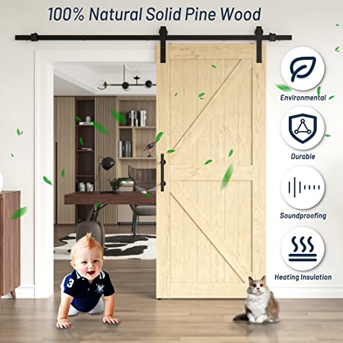 Brosisincorp 36 x 84 inch Barn Door with 6.6ft Hardware Kit Included, Unfinished Solid Pine Wood Sliding Barn Doors Panel for Interior, Easy to Brosisincorp