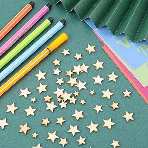 500 Pieces Wooden Stars Mixed Size Wood Stars Cutout Shape with 4 Sizes Mixed for Christmas Flag Winter Party Decoration Art Craft Sewing Model WILLBOND