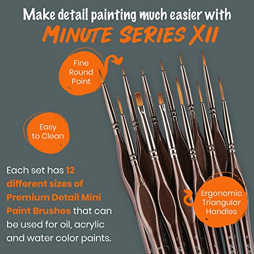 Miniature Paint Brushes Art. Minute Series XII 12pc Fine Detail Paint Brush Set for Model Miniature Painting Kit. Fine Point Small Artist Brushes for D'Artisan Shoppe